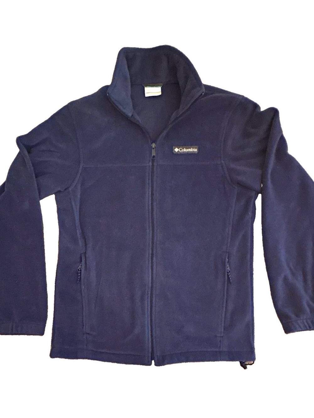 Columbia Navy Blue Full Zip Fleece Jacket Sz Small Stand-Up Collar Zip Pockets